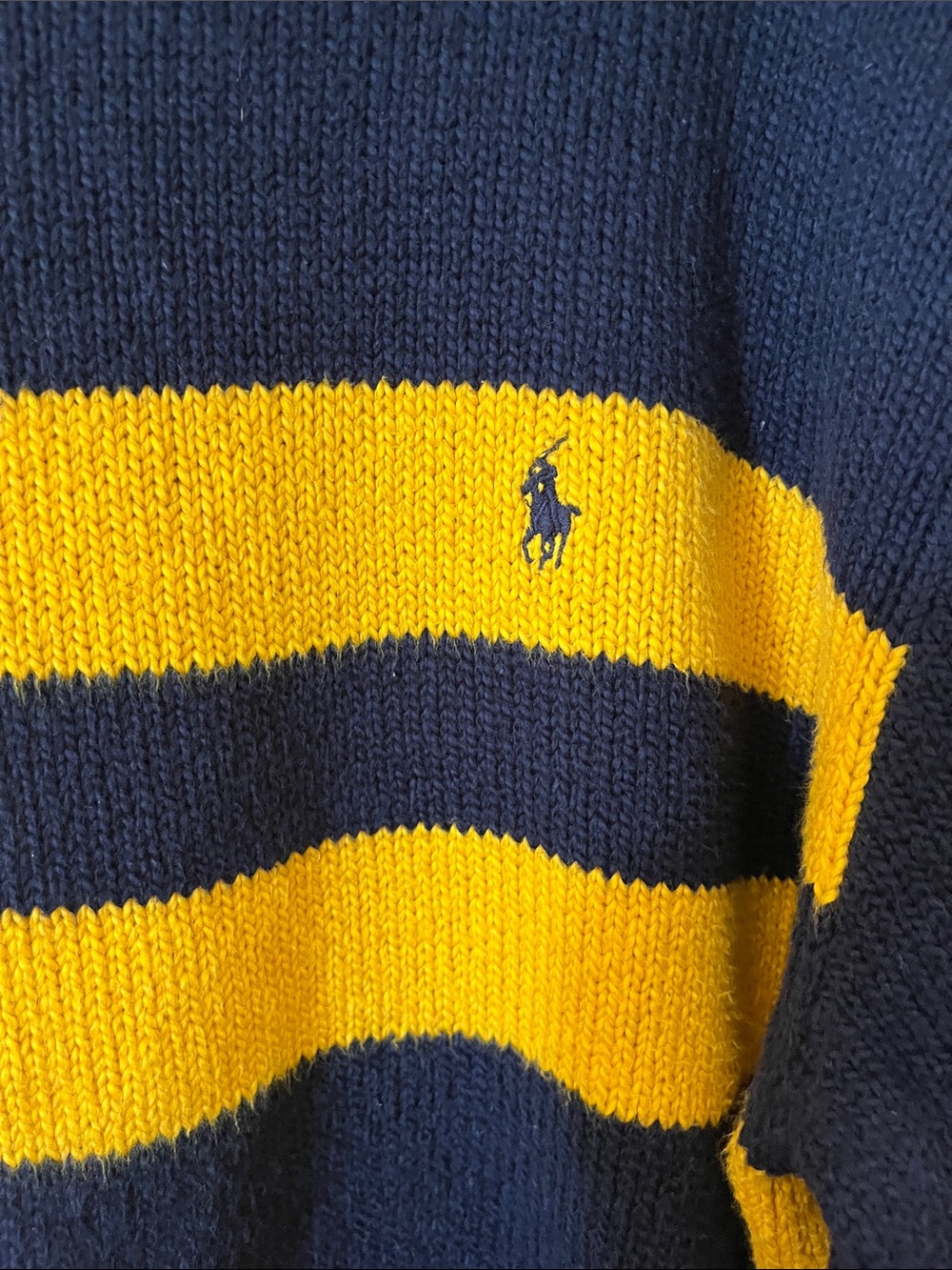 Polo by Ralph Lauren Navy Crewneck Sweater with Gold Stripes